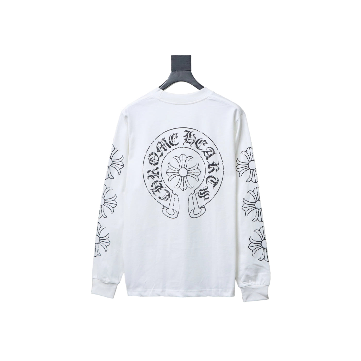 Chrome Hearts Back Damaged Horseshoe Crewneck Long Sleeve T-Shirt White